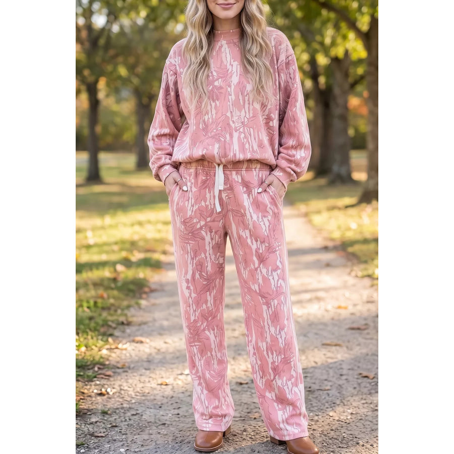 Multicolour Abstract Botanical Print Top and Drawstring Pants Set Apparel and Accessories