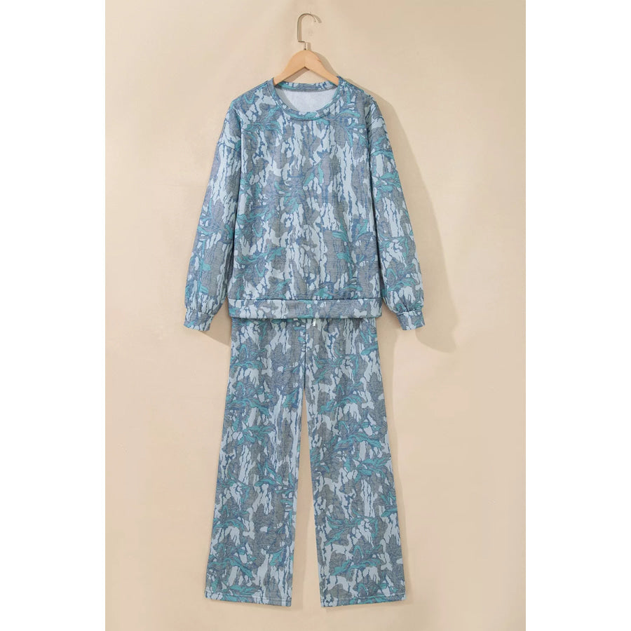 Multicolour Abstract Botanical Print Top and Drawstring Pants Set Apparel and Accessories