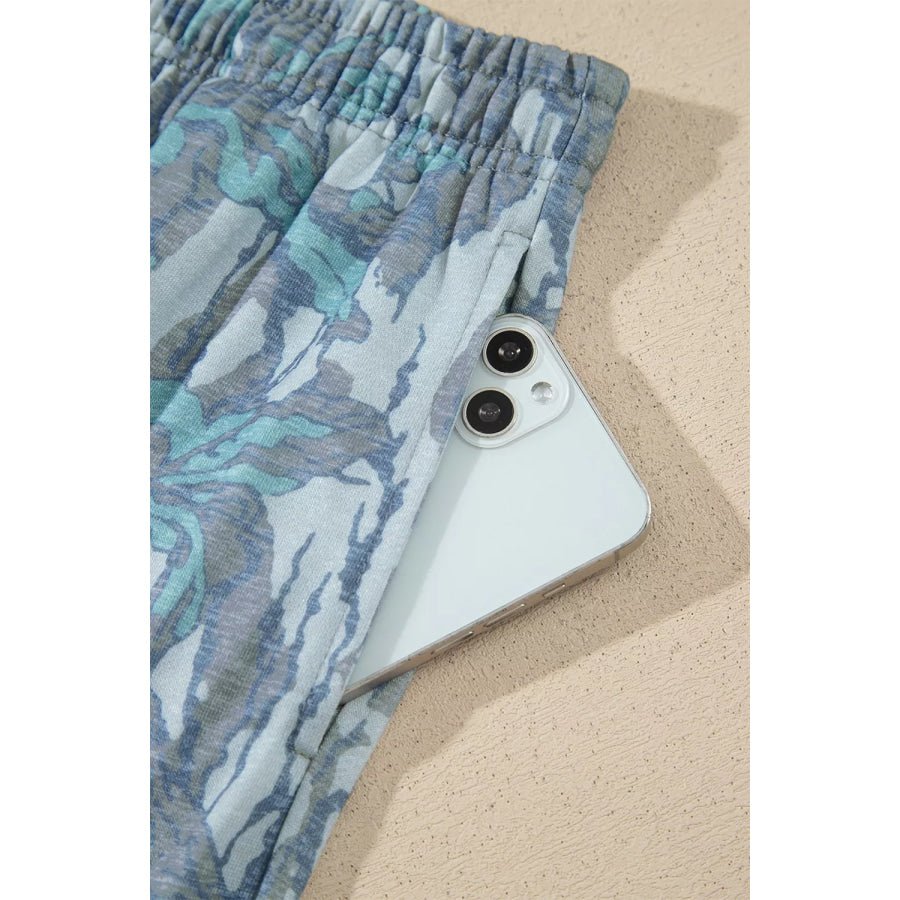 Multicolour Abstract Botanical Print Top and Drawstring Pants Set Apparel and Accessories