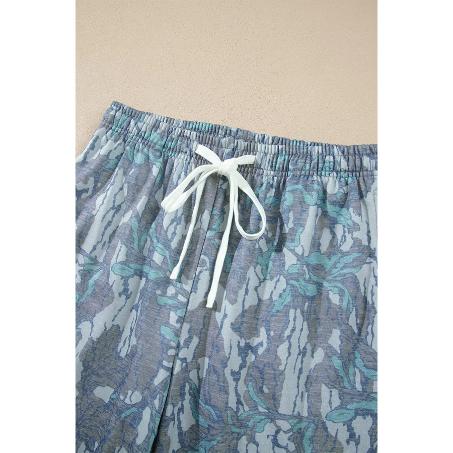 Multicolour Abstract Botanical Print Top and Drawstring Pants Set Apparel and Accessories