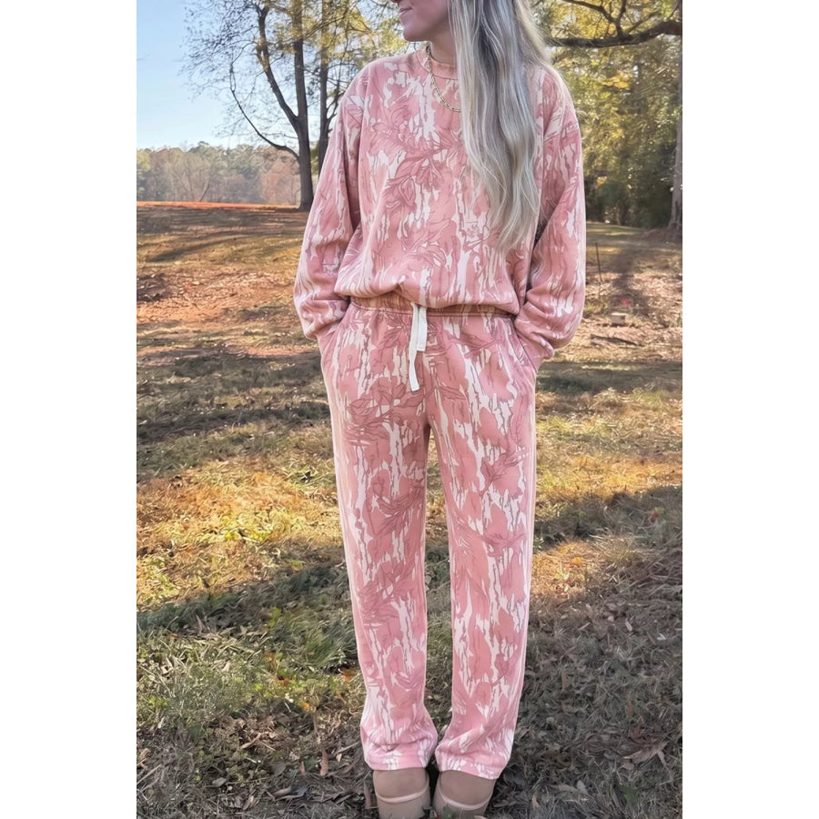Multicolour Abstract Botanical Print Top and Drawstring Pants Set Apparel and Accessories