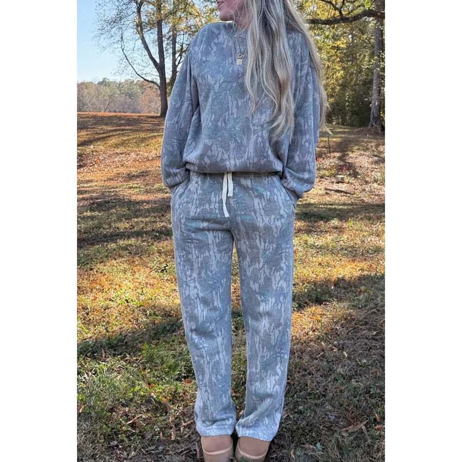 Multicolour Abstract Botanical Print Top and Drawstring Pants Set Apparel and Accessories