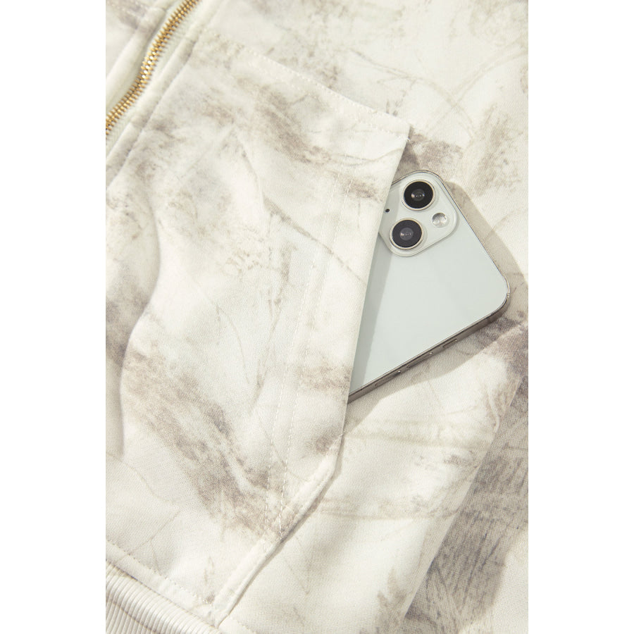Multicolour Abstract Camo Print Hooded Zip-Up Sweatshirt Tops/Sweatshirts & Hoodies