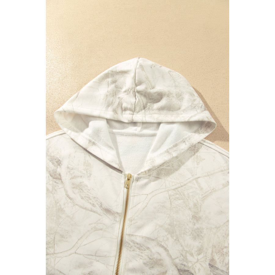 Multicolour Abstract Camo Print Hooded Zip-Up Sweatshirt Tops/Sweatshirts & Hoodies