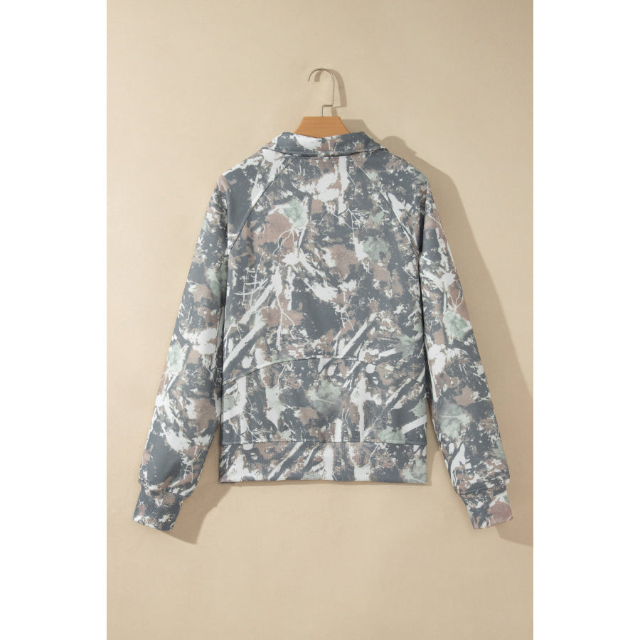 Multicolour Abstract Print Quarter Zip Kangaroo Pocket Sweatshirt Tops/Sweatshirts & Hoodies