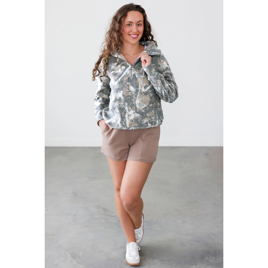 Multicolour Abstract Print Quarter Zip Kangaroo Pocket Sweatshirt Tops/Sweatshirts & Hoodies