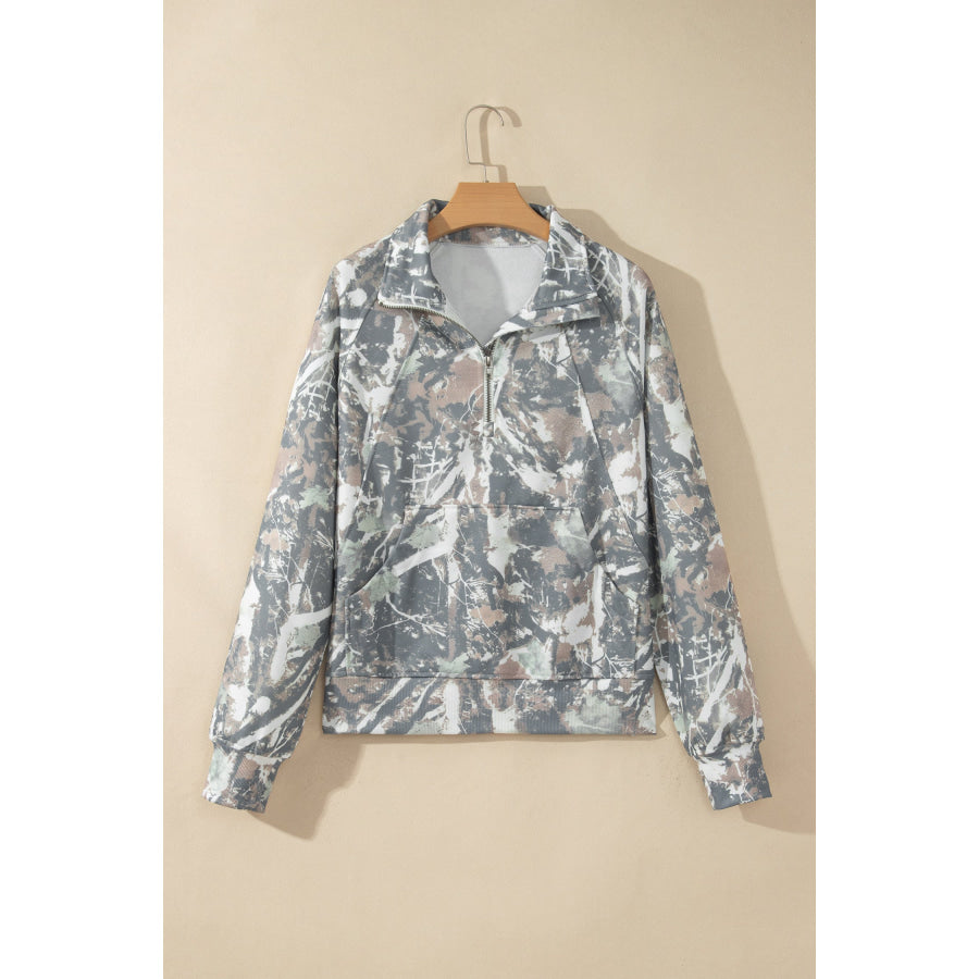Multicolour Abstract Print Quarter Zip Kangaroo Pocket Sweatshirt Tops/Sweatshirts & Hoodies