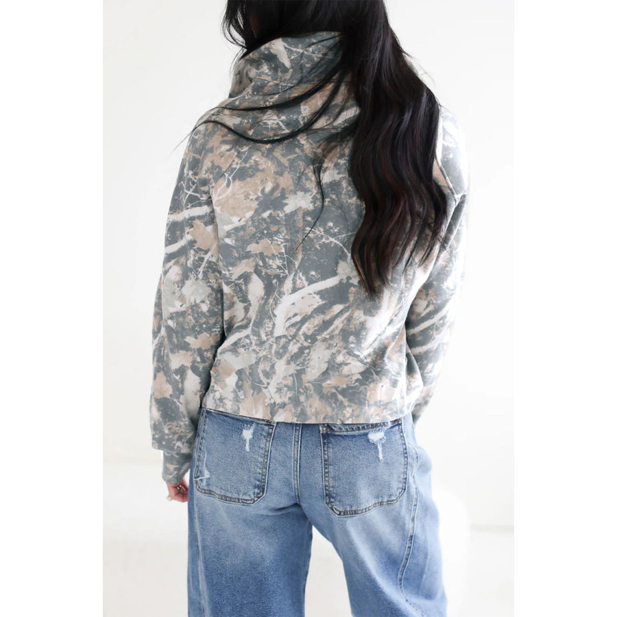 Multicolour Abstract Print Quarter Zip Kangaroo Pocket Sweatshirt Tops/Sweatshirts & Hoodies