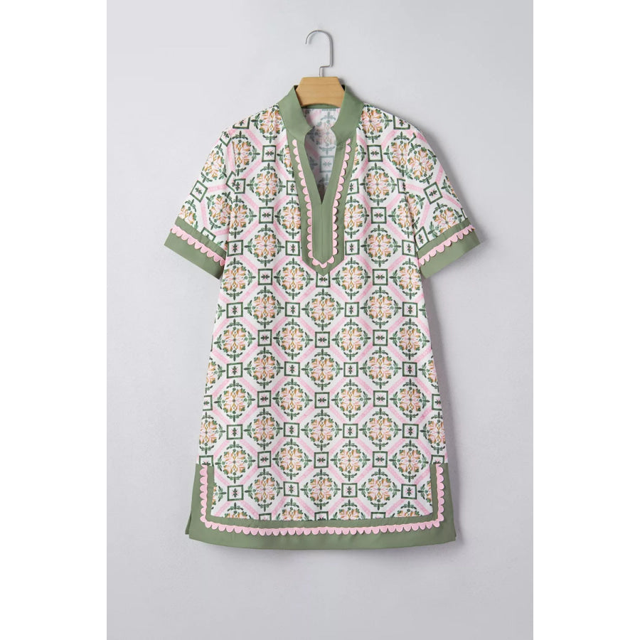 Multicolour Boho Geometric Flower Print Short Sleeve Loose Mini Dress Apparel and Accessories