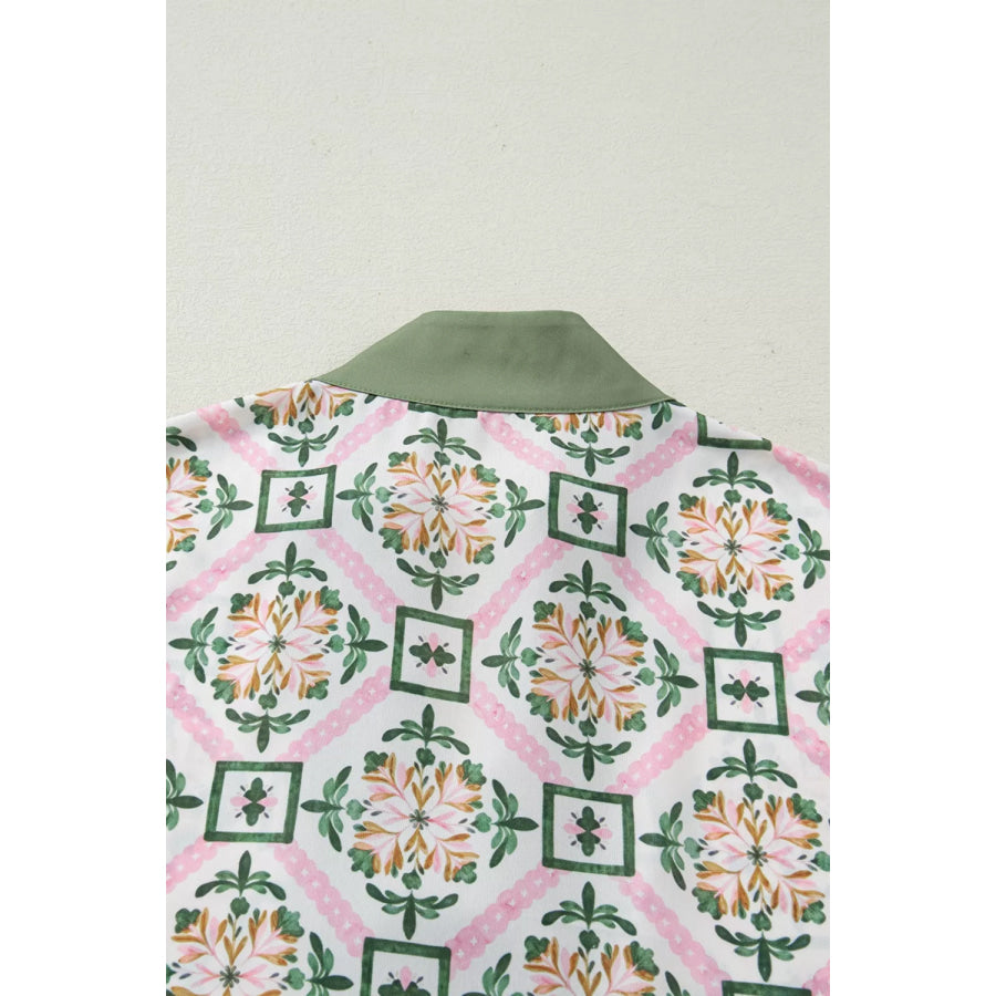 Multicolour Boho Geometric Flower Print Short Sleeve Loose Mini Dress Apparel and Accessories