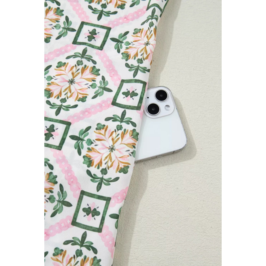 Multicolour Boho Geometric Flower Print Short Sleeve Loose Mini Dress Apparel and Accessories