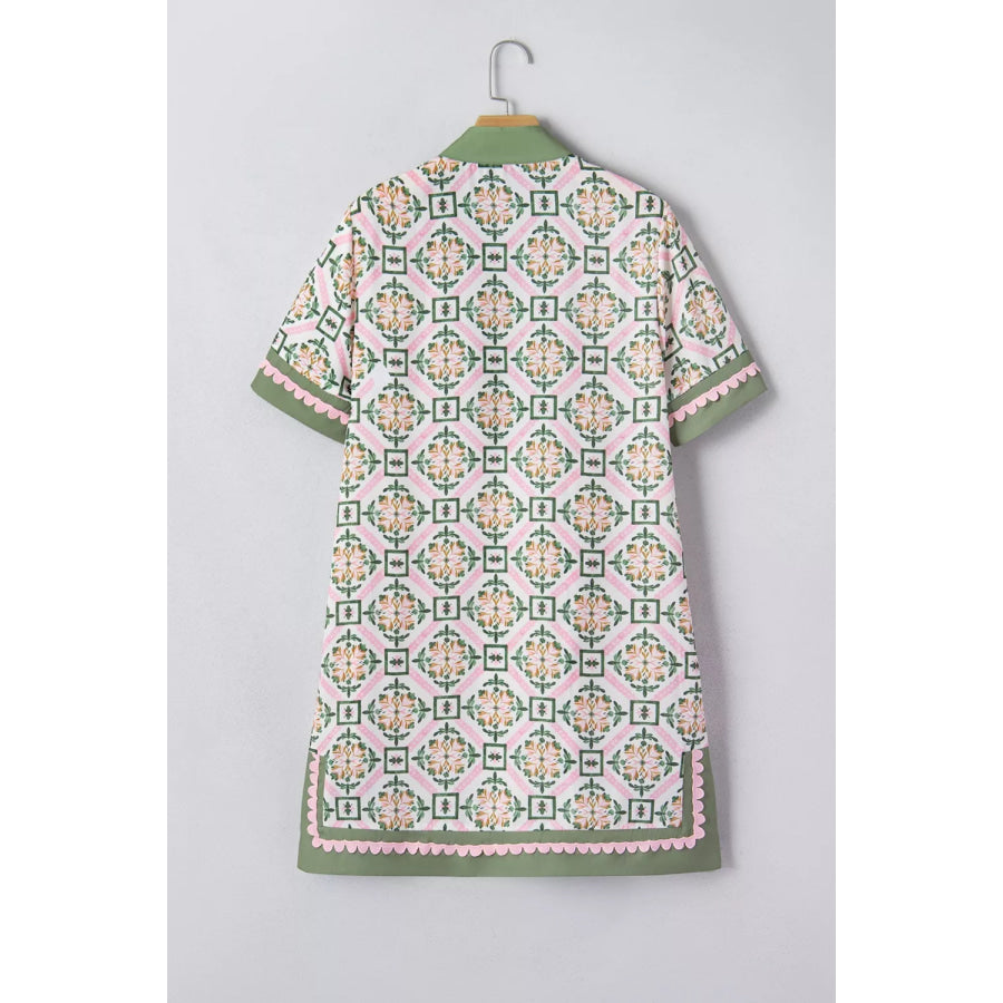 Multicolour Boho Geometric Flower Print Short Sleeve Loose Mini Dress Apparel and Accessories