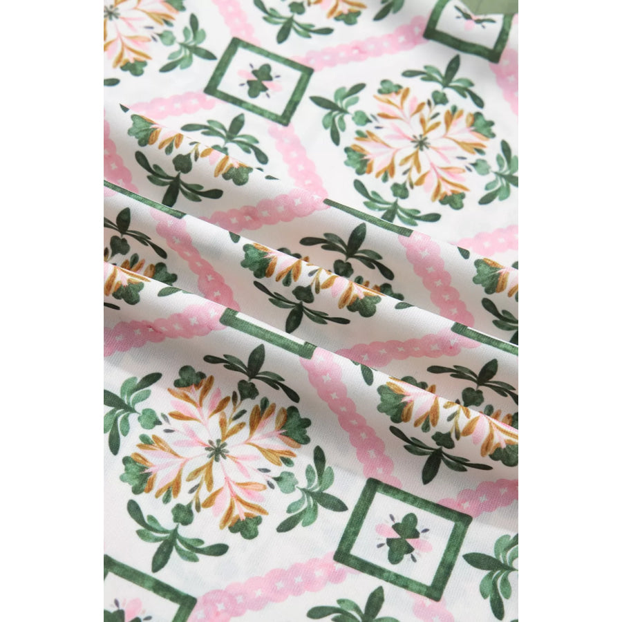 Multicolour Boho Geometric Flower Print Short Sleeve Loose Mini Dress Apparel and Accessories