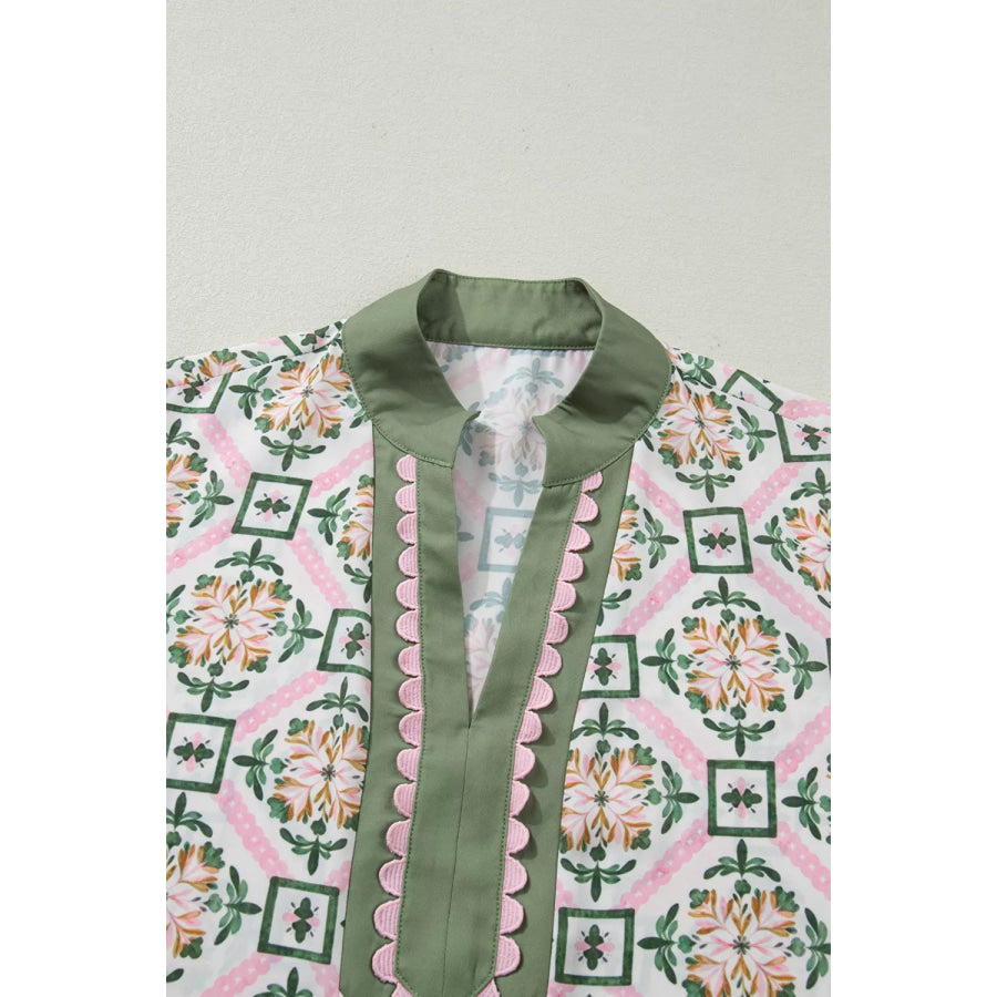 Multicolour Boho Geometric Flower Print Short Sleeve Loose Mini Dress Apparel and Accessories