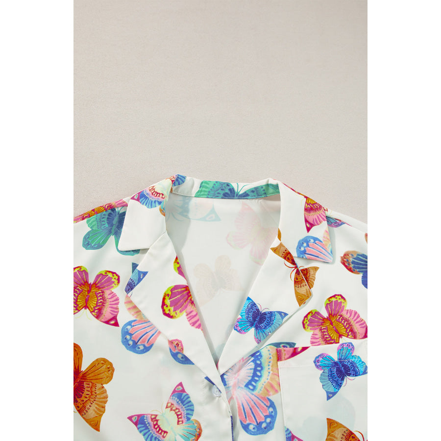 Multicolour Butterfly Pattern Short Sleeve Shirt Pajamas Set Loungewear & Sleepwear/Sleepwear