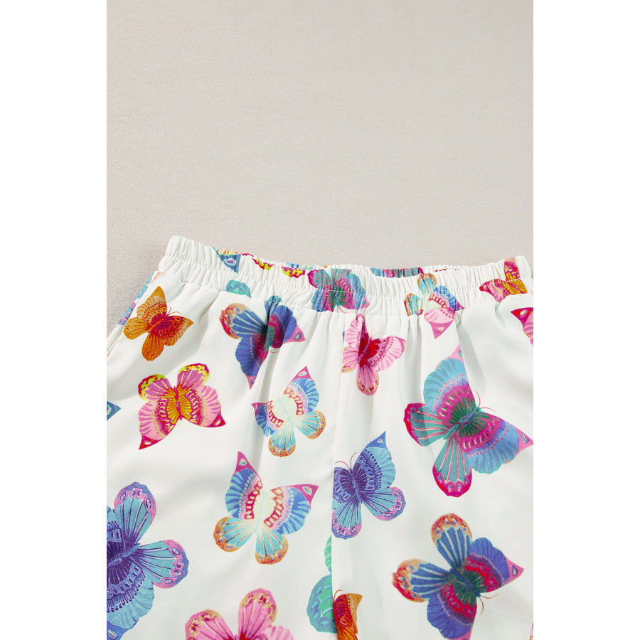 Multicolour Butterfly Pattern Short Sleeve Shirt Pajamas Set Loungewear & Sleepwear/Sleepwear