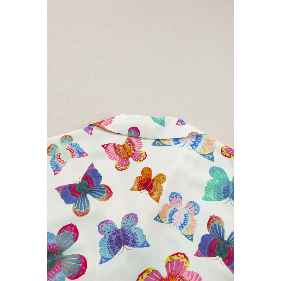 Multicolour Butterfly Pattern Short Sleeve Shirt Pajamas Set Loungewear & Sleepwear/Sleepwear