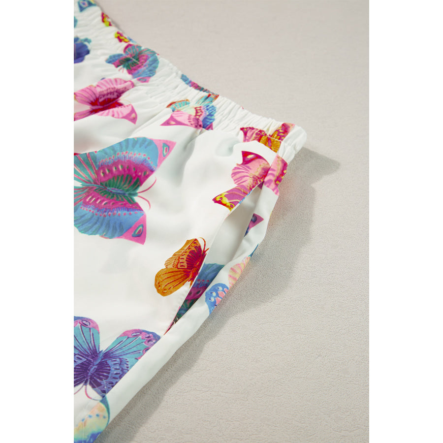 Multicolour Butterfly Pattern Short Sleeve Shirt Pajamas Set Loungewear & Sleepwear/Sleepwear
