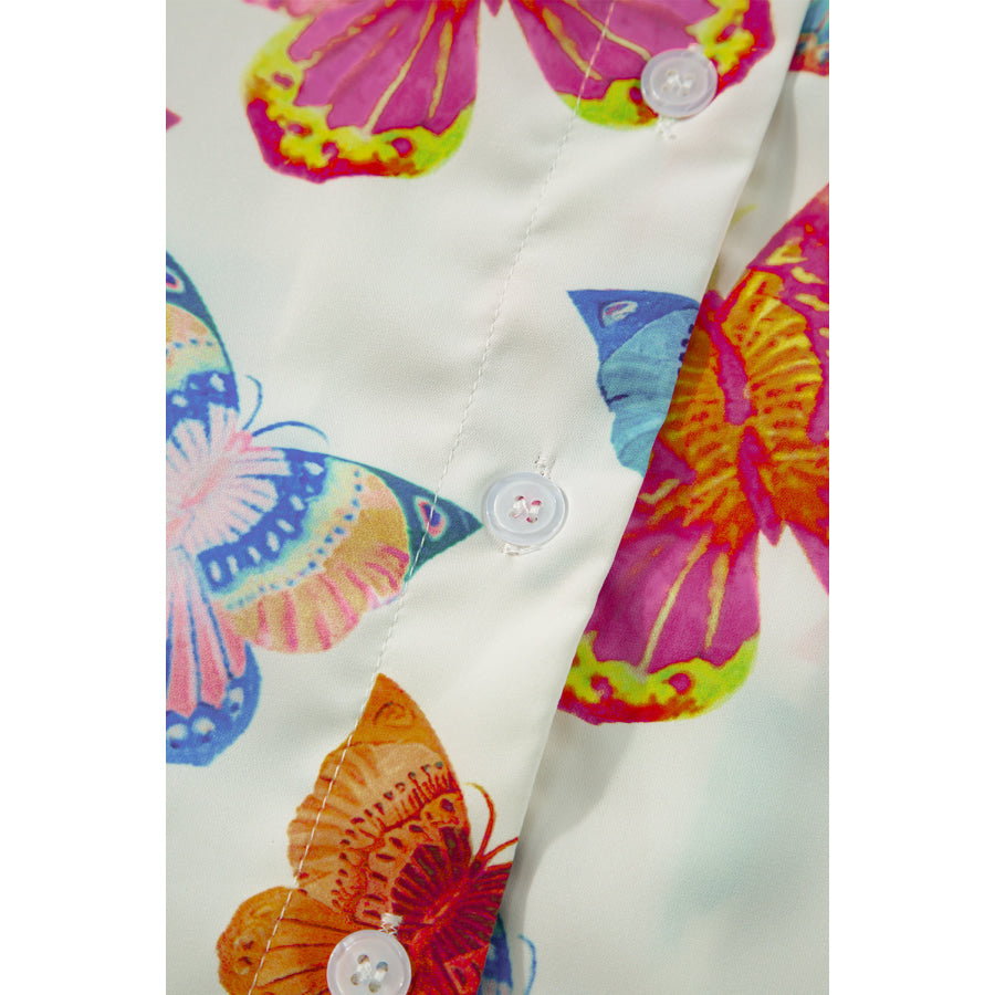 Multicolour Butterfly Pattern Short Sleeve Shirt Pajamas Set Loungewear & Sleepwear/Sleepwear