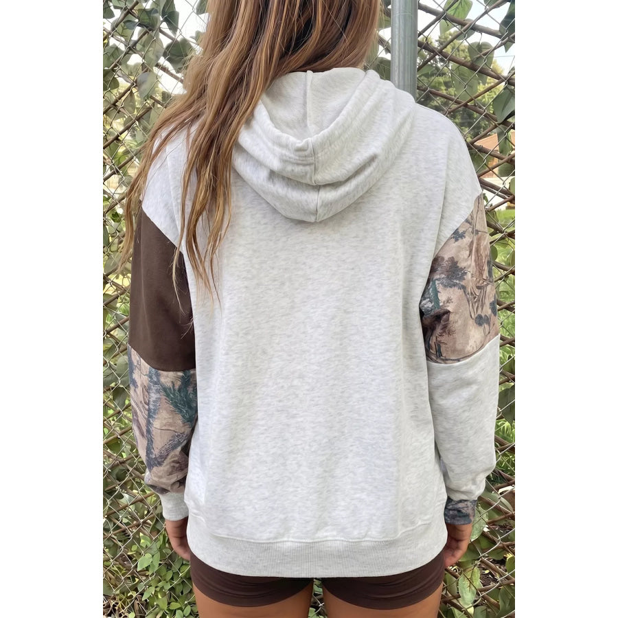 Multicolour Camo Print Drawstring Long Sleeve Western Style Hoodie Apparel and Accessories