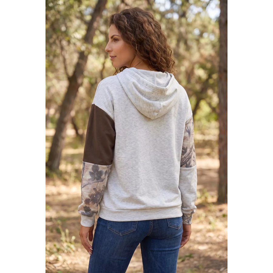 Multicolour Camo Print Drawstring Long Sleeve Western Style Hoodie Apparel and Accessories