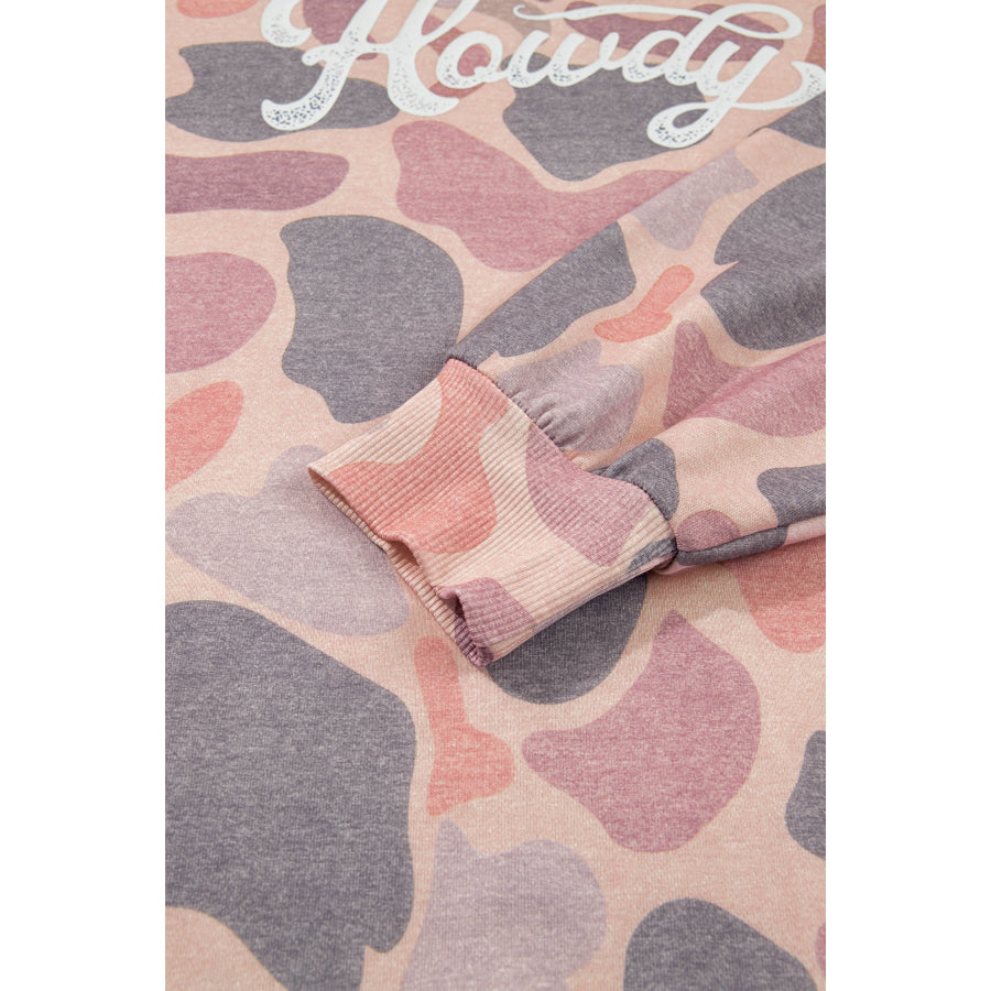 Multicolour Camo Print Howdy Western Style Baggy Pullover Sweatshirt Tops/Sweatshirts & Hoodies