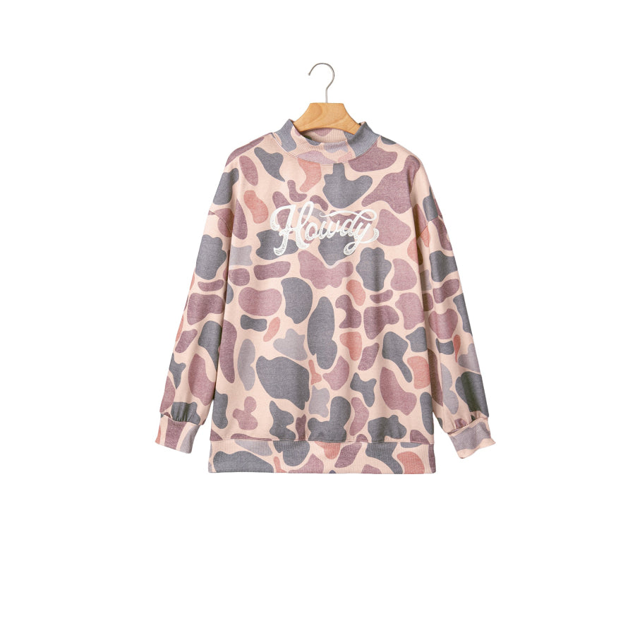 Multicolour Camo Print Howdy Western Style Baggy Pullover Sweatshirt Tops/Sweatshirts & Hoodies