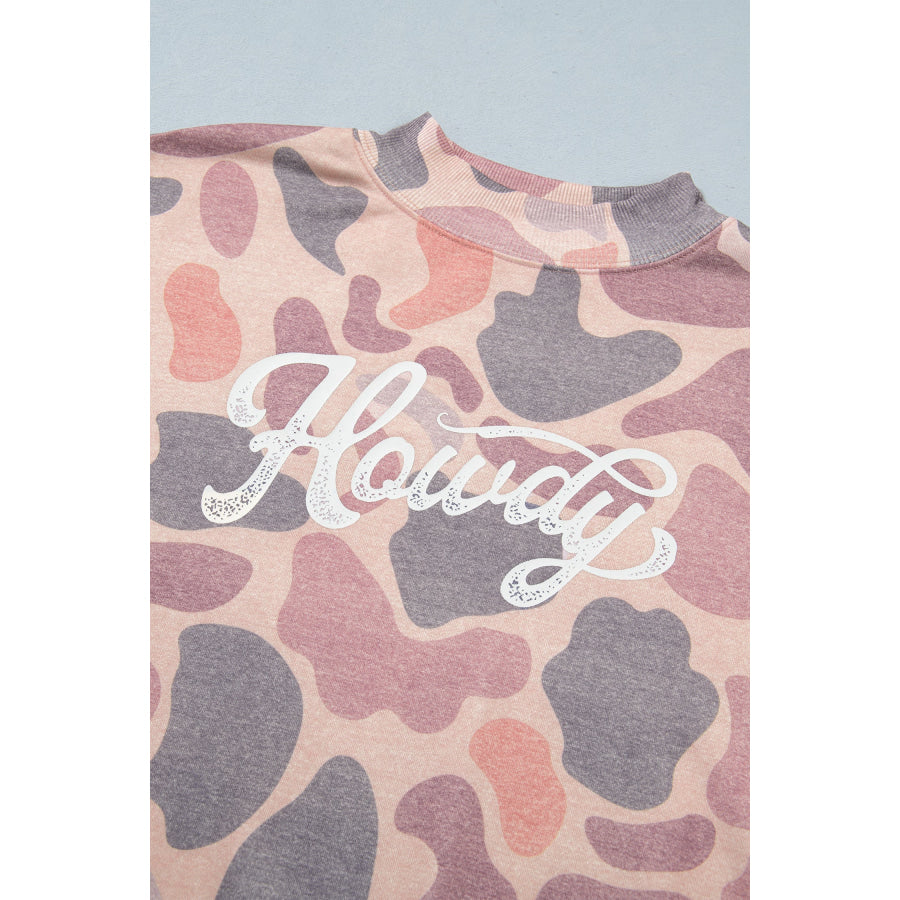 Multicolour Camo Print Howdy Western Style Baggy Pullover Sweatshirt Tops/Sweatshirts & Hoodies