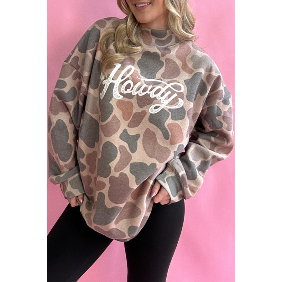 Multicolour Camo Print Howdy Western Style Baggy Pullover Sweatshirt Tops/Sweatshirts & Hoodies