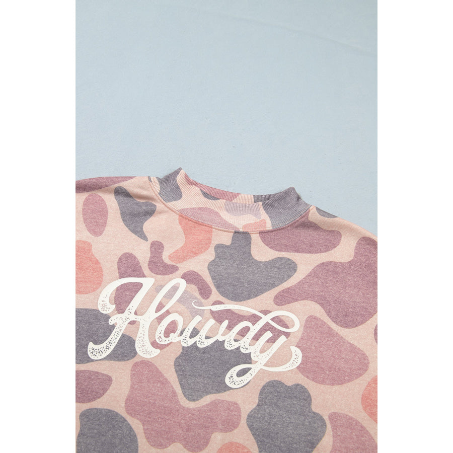 Multicolour Camo Print Howdy Western Style Baggy Pullover Sweatshirt Tops/Sweatshirts & Hoodies
