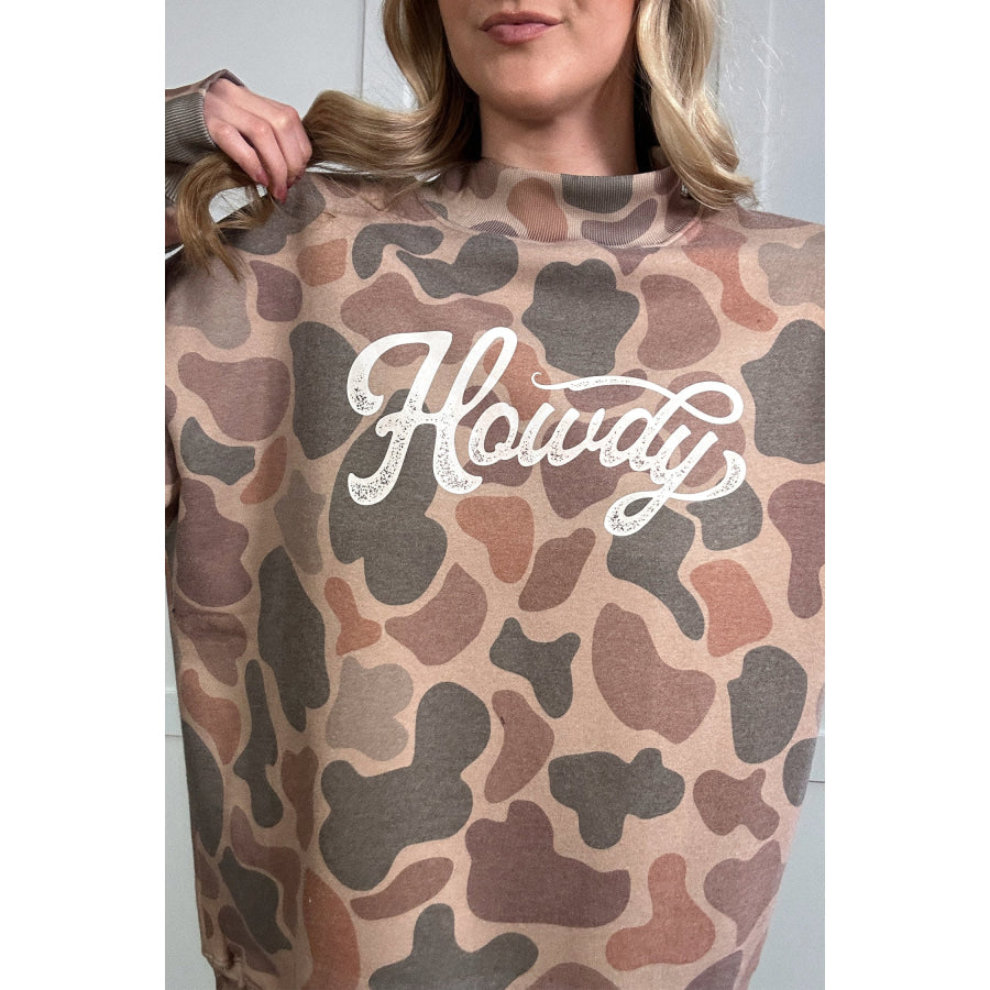 Multicolour Camo Print Howdy Western Style Baggy Pullover Sweatshirt Tops/Sweatshirts & Hoodies