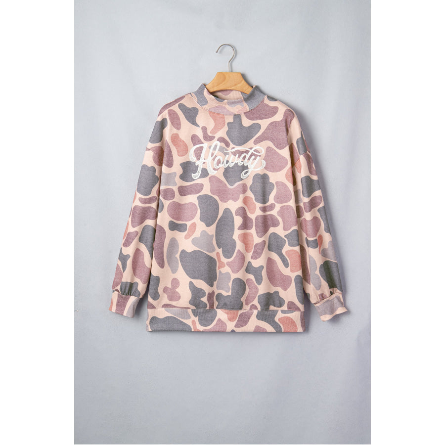 Multicolour Camo Print Howdy Western Style Baggy Pullover Sweatshirt Tops/Sweatshirts & Hoodies