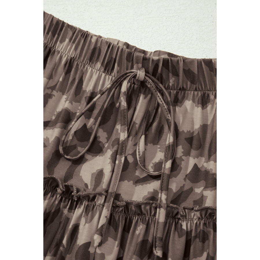 Multicolour Camo Print Wide Leg Casual Pants Bottoms/Pants & Culotte