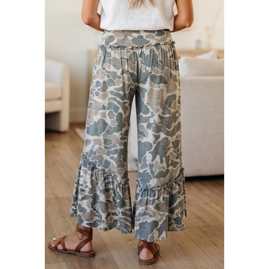 Multicolour Camo Print Wide Leg Casual Pants Bottoms/Pants & Culotte