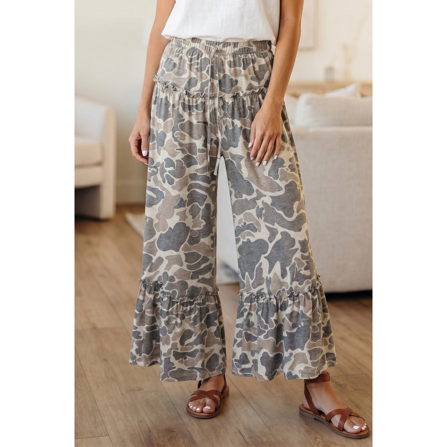 Multicolour Camo Print Wide Leg Casual Pants Multicolour / S / 95% Polyester + 5% Elastane Bottoms/Pants & Culotte
