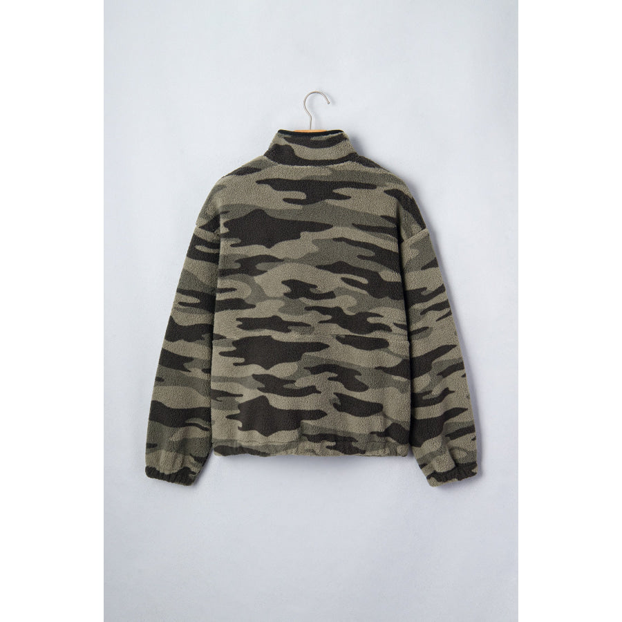 Multicolour Camouflage Fleece Half Zip-Up Long Sleeve Pocket Sweatshirt Tops/Sweatshirts & Hoodies