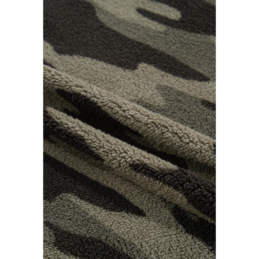Multicolour Camouflage Fleece Half Zip-Up Long Sleeve Pocket Sweatshirt Tops/Sweatshirts & Hoodies