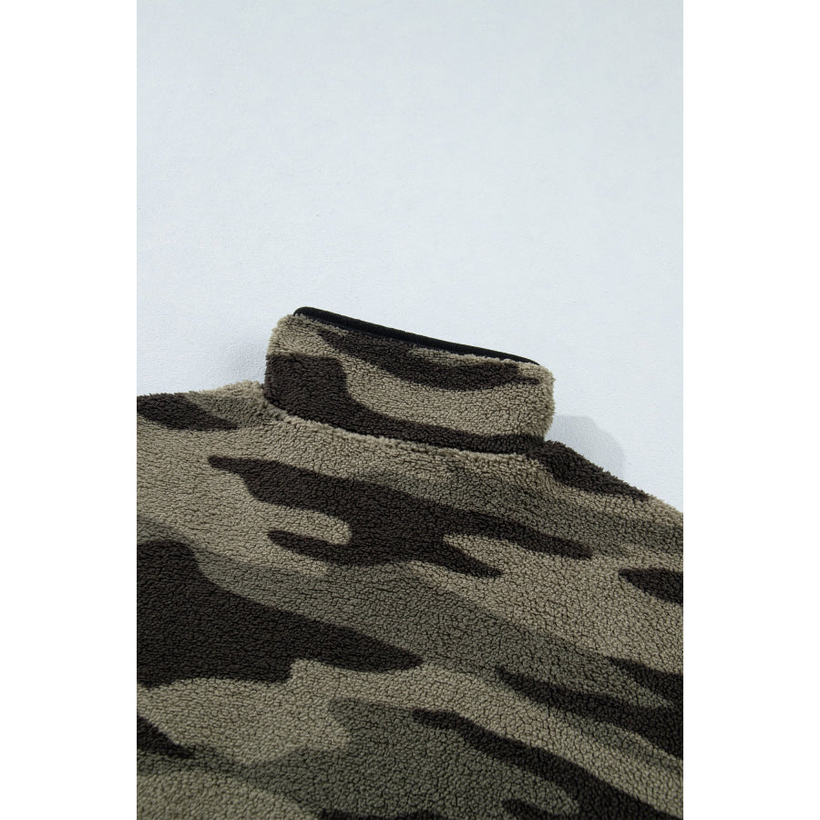 Multicolour Camouflage Fleece Half Zip-Up Long Sleeve Pocket Sweatshirt Tops/Sweatshirts & Hoodies