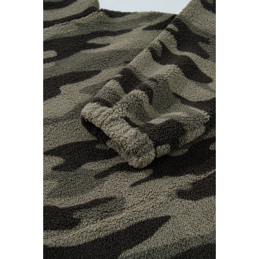 Multicolour Camouflage Fleece Half Zip-Up Long Sleeve Pocket Sweatshirt Tops/Sweatshirts & Hoodies