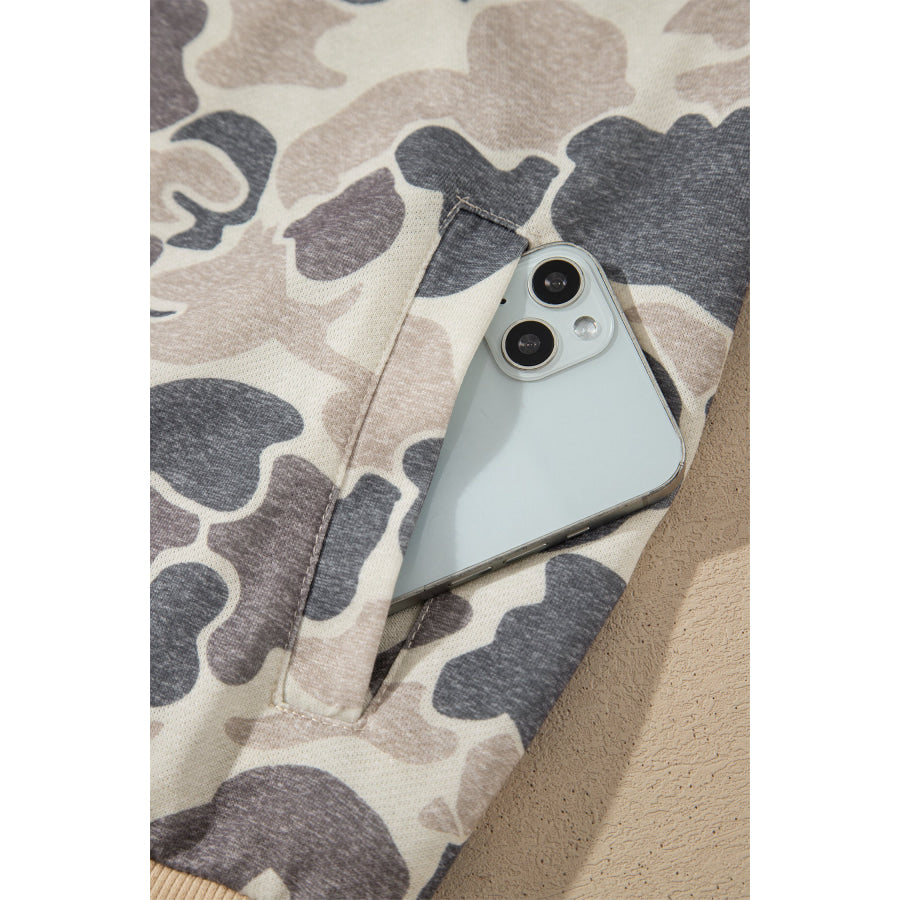 Multicolour Camouflage Print Color Block Trim Zip Bomber Sweatshirt Tops/Sweatshirts & Hoodies