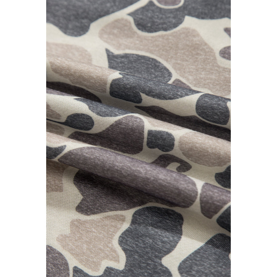 Multicolour Camouflage Print Color Block Trim Zip Bomber Sweatshirt Tops/Sweatshirts & Hoodies