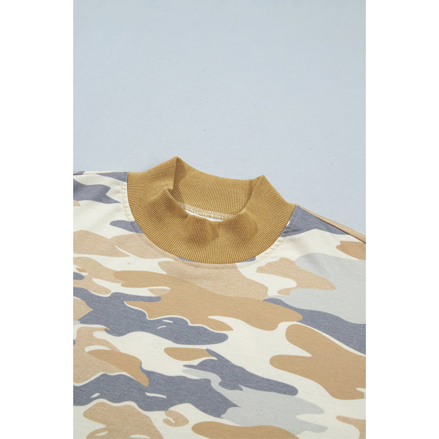 Multicolour Camouflage Print Long Sleeve Top Drawstring Shorts Set Two Piece Sets/Short Sets