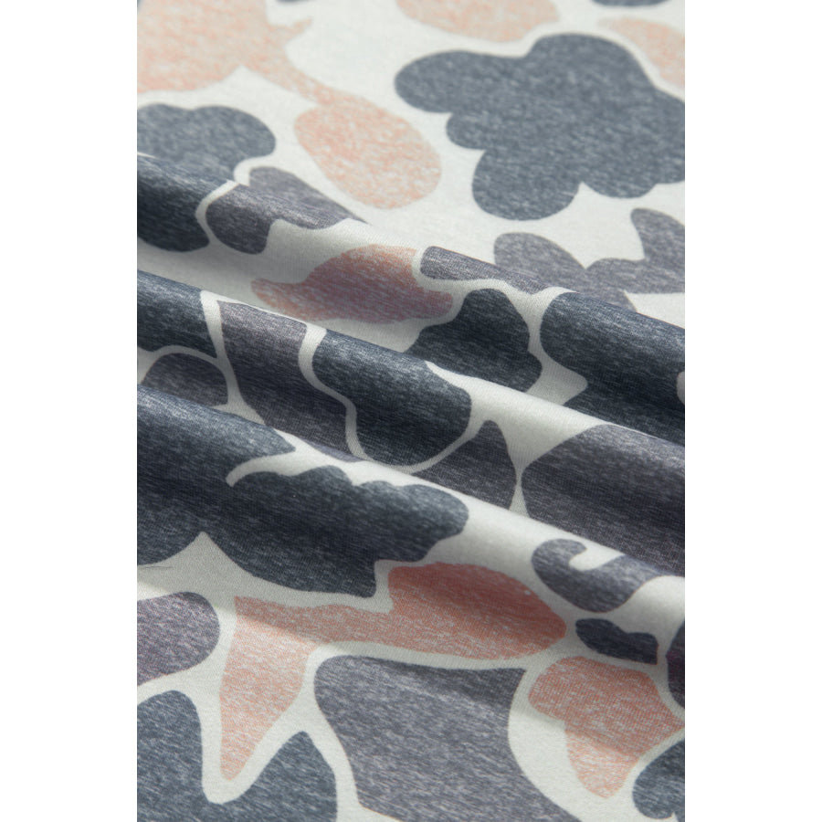 Multicolour Camouflage Print Round Neck Drop Shoulder Pullover Plus Size Shorts Set Size/Plus Loungewear