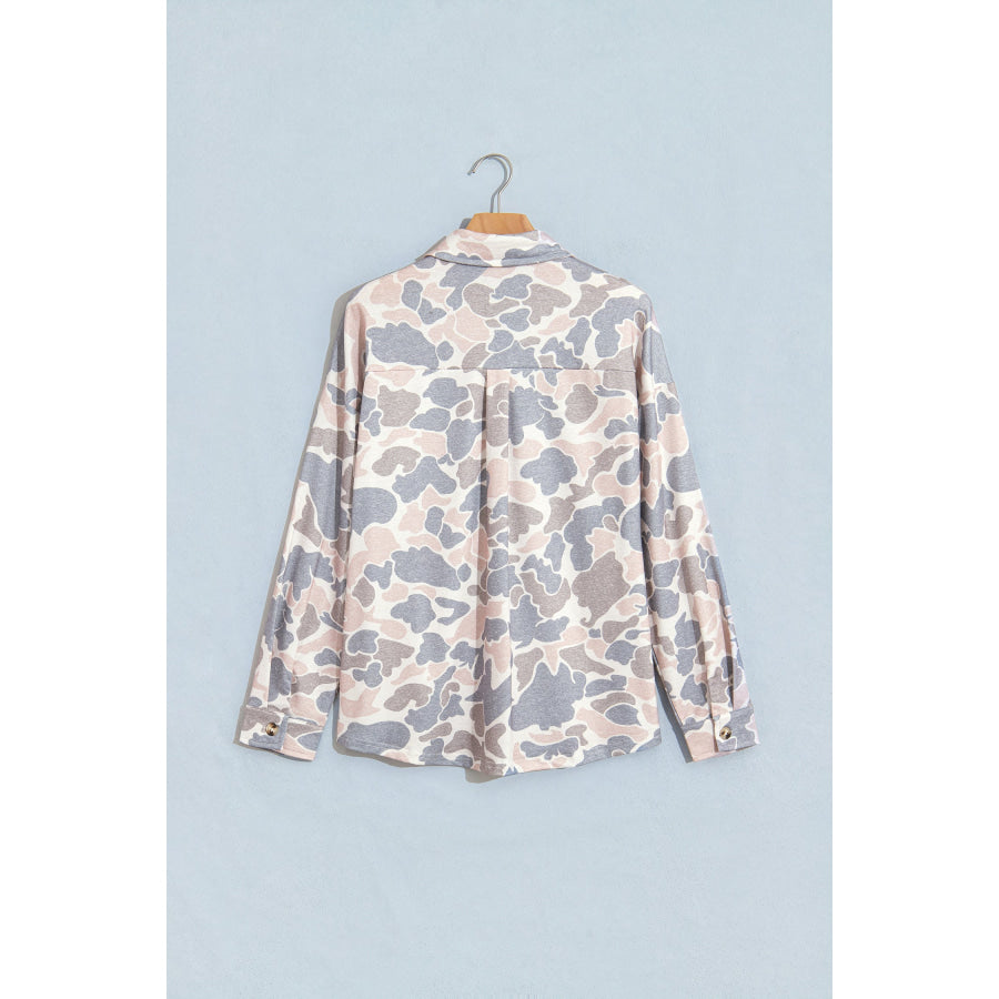 Multicolour Casual Camouflage Button Down Tunic Shacket Outerwear/Jackets