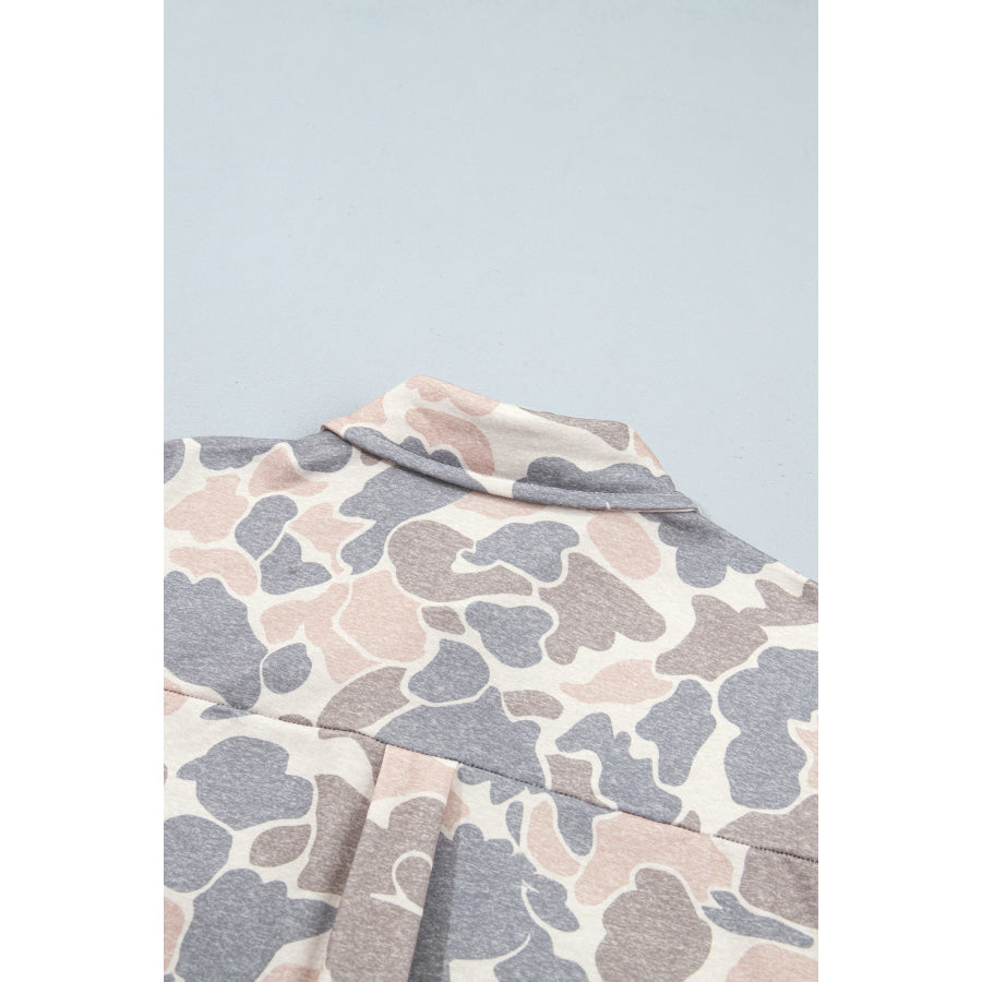 Multicolour Casual Camouflage Button Down Tunic Shacket Outerwear/Jackets