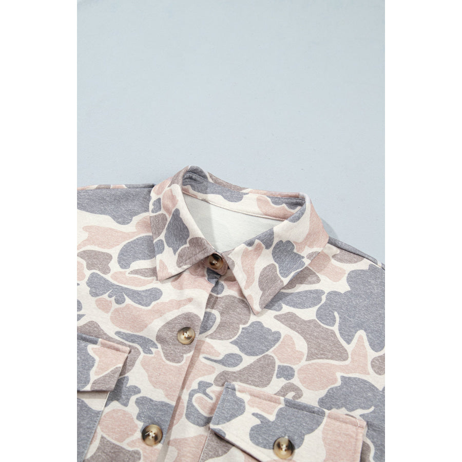Multicolour Casual Camouflage Button Down Tunic Shacket Outerwear/Jackets