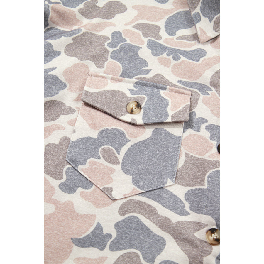 Multicolour Casual Camouflage Button Down Tunic Shacket Outerwear/Jackets