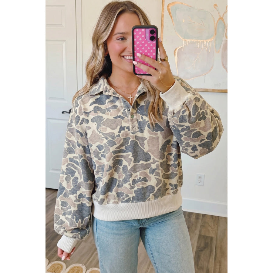 Multicolour Casual Camouflage Collar Pullover Sweatshirt Tops/Sweatshirts & Hoodies