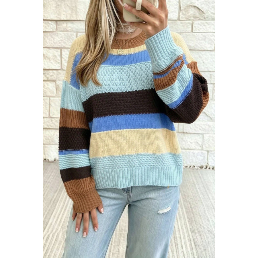 Multicolour Color Block Striped Round Neck Relaxed Sweater / S Sweaters & Cardigans/Sweaters