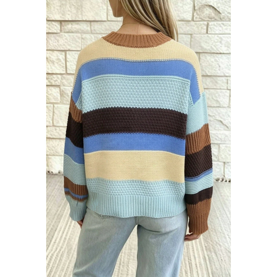Multicolour Color Block Striped Round Neck Relaxed Sweater / S Sweaters & Cardigans/Sweaters